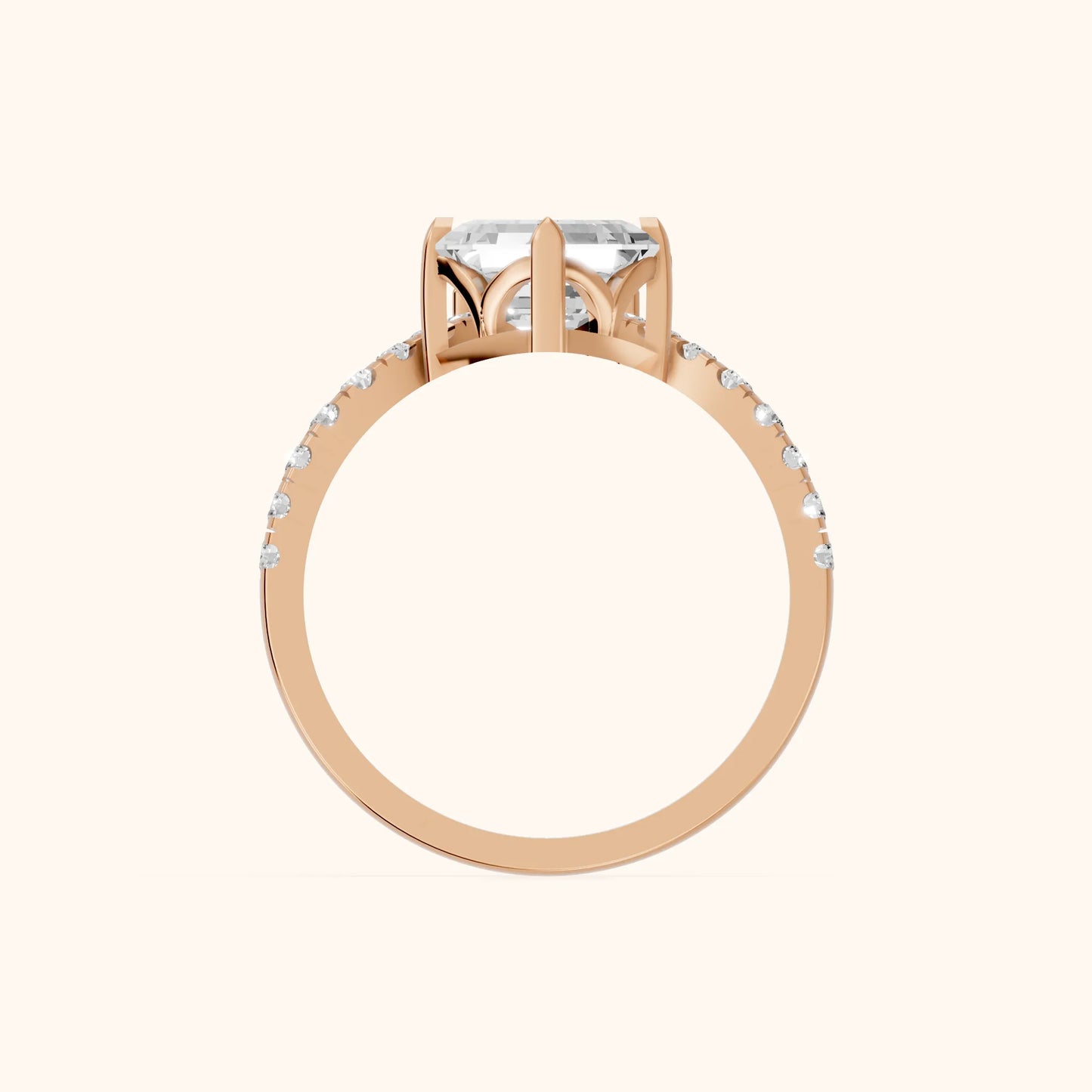 Isabella Legacy Side Stone Asscher Diamond Engagement Ring in Rose Gold - FingerView