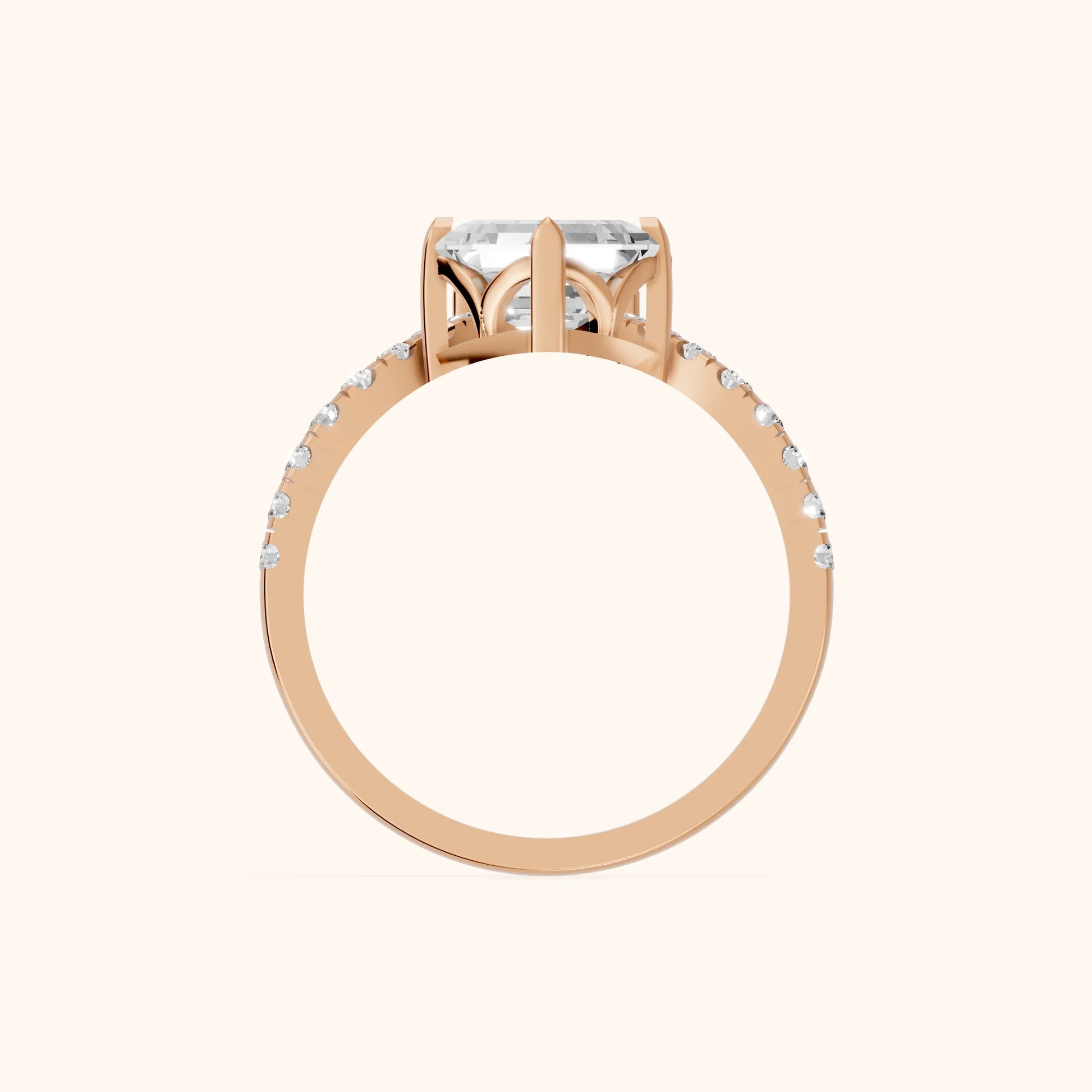 Isabella Legacy Side Stone Asscher Diamond Engagement Ring in Rose Gold - FingerView