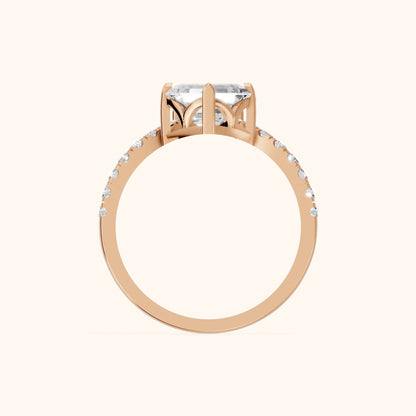 Isabella Legacy Side Stone Asscher Diamond Engagement Ring in Rose Gold - FingerView