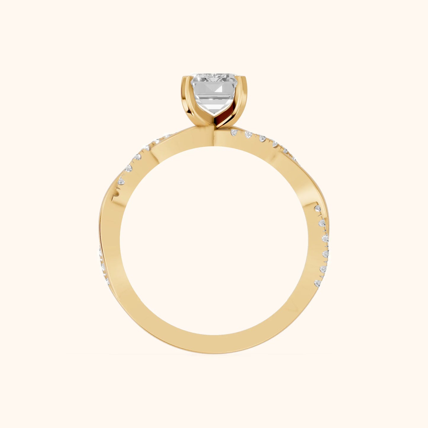 Twisted Side Stone Emerald Diamond Engagement Ring in Yellow Gold - FingerView