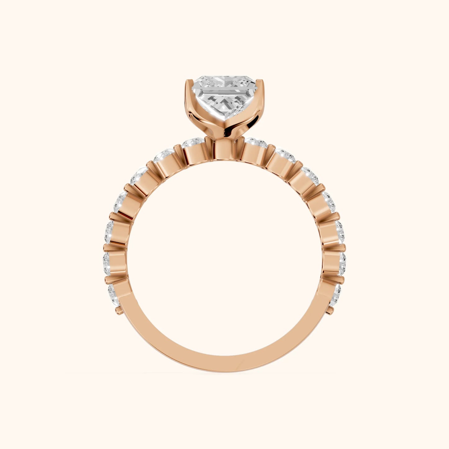 Eleanor Majesty Side Stone Princess Diamond Engagement Ring in Rose Gold - FingerView