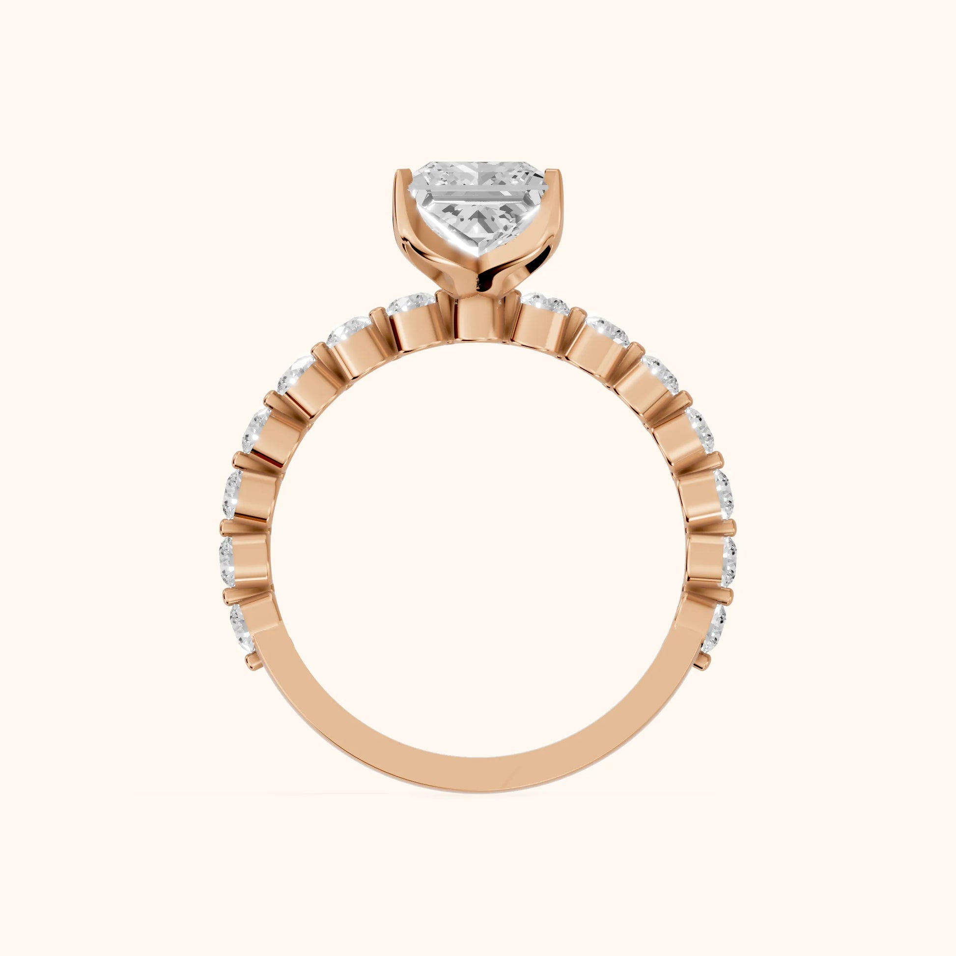 Eleanor Majesty Side Stone Princess Diamond Engagement Ring in Rose Gold - FingerView