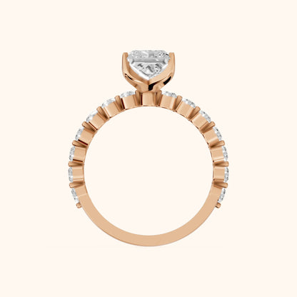 Eleanor Majesty Side Stone Princess Diamond Engagement Ring in Rose Gold - FingerView