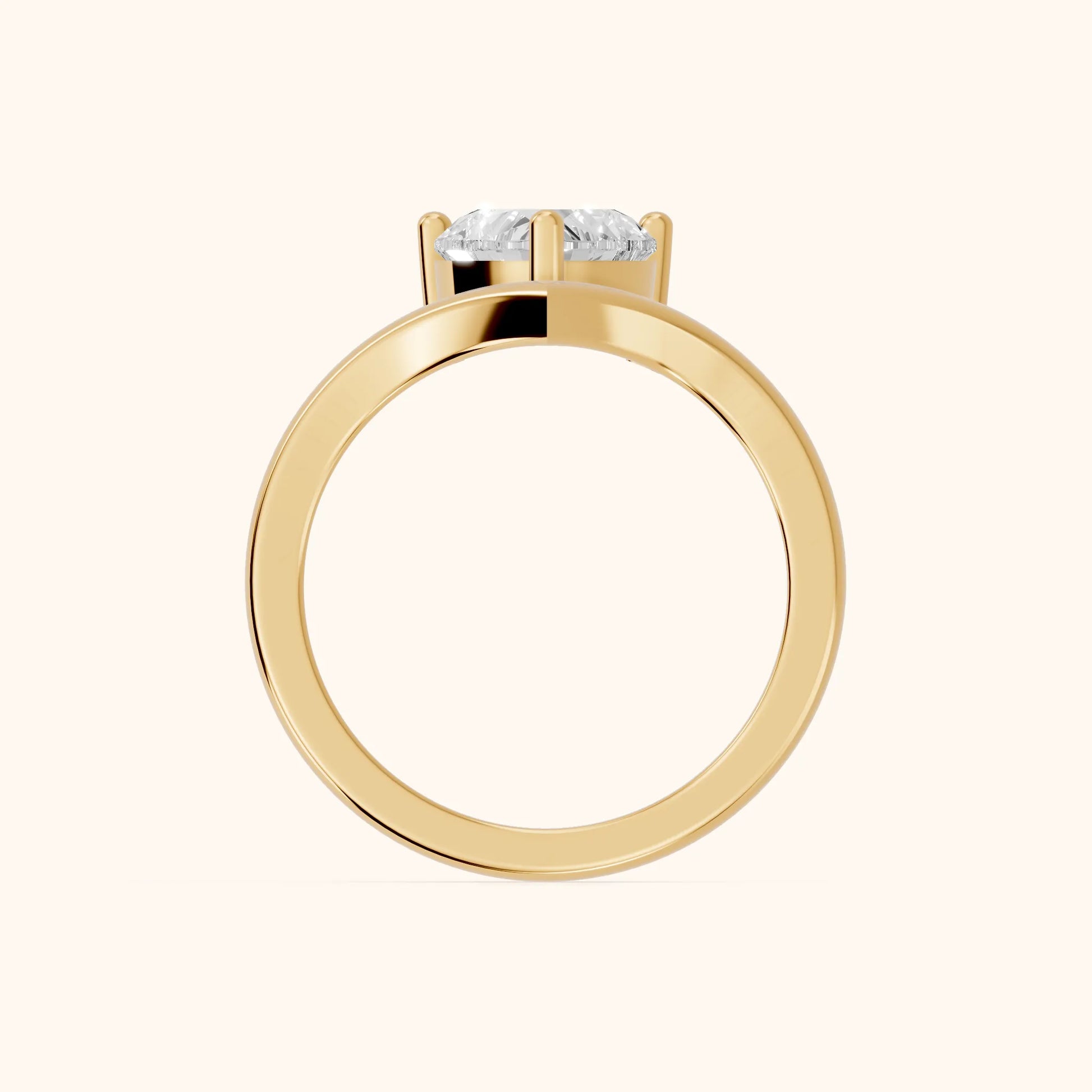 Evelyn Chevron Solitaire Heart Diamond Engagement Ring in Yellow Gold - FingerView