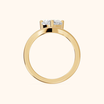 Evelyn Chevron Solitaire Heart Diamond Engagement Ring in Yellow Gold - FingerView