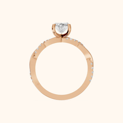 Twisted Side Stone Marquise Diamond Engagement Ring in Rose Gold - FingerView