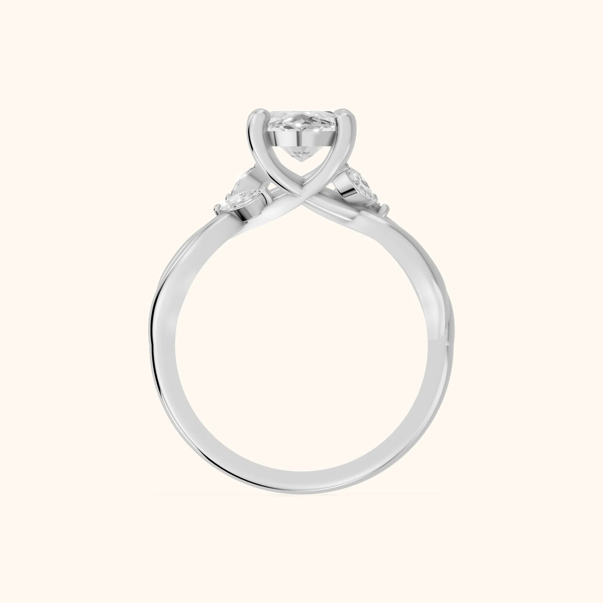 Luna Glow Twisted Marquise Diamond Engagement Ring in Platinum - FingerView