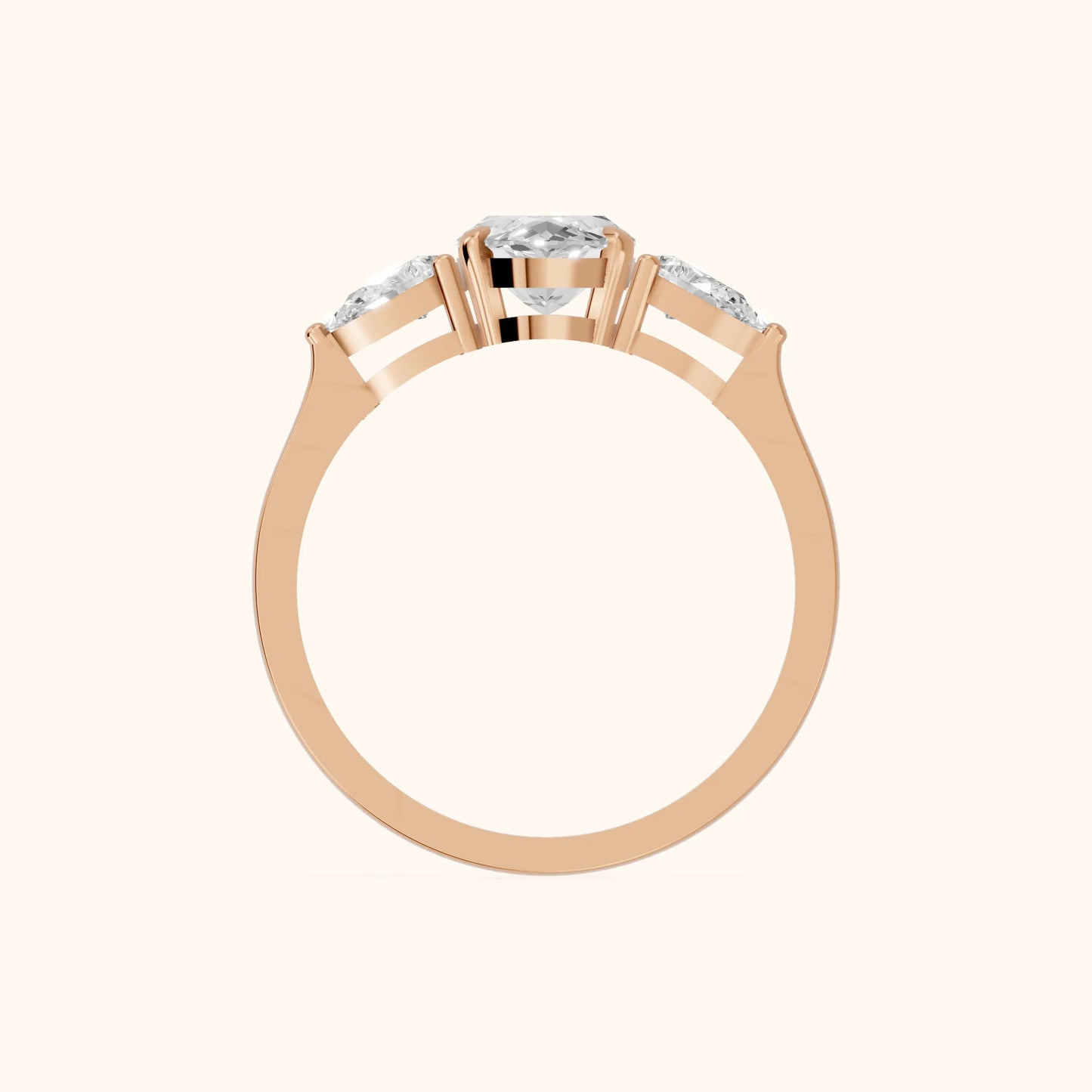 Grace Three Stone Marquise Diamond Engagement Ring in Rose Gold - FingerView
