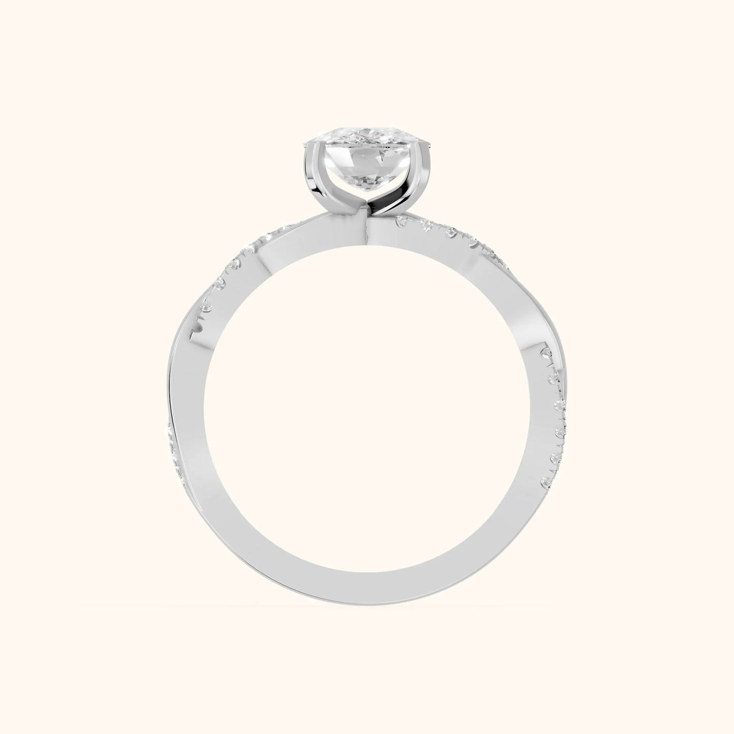 Twisted Side Stone Cushion Diamond Engagement Ring in Silver - FingerView