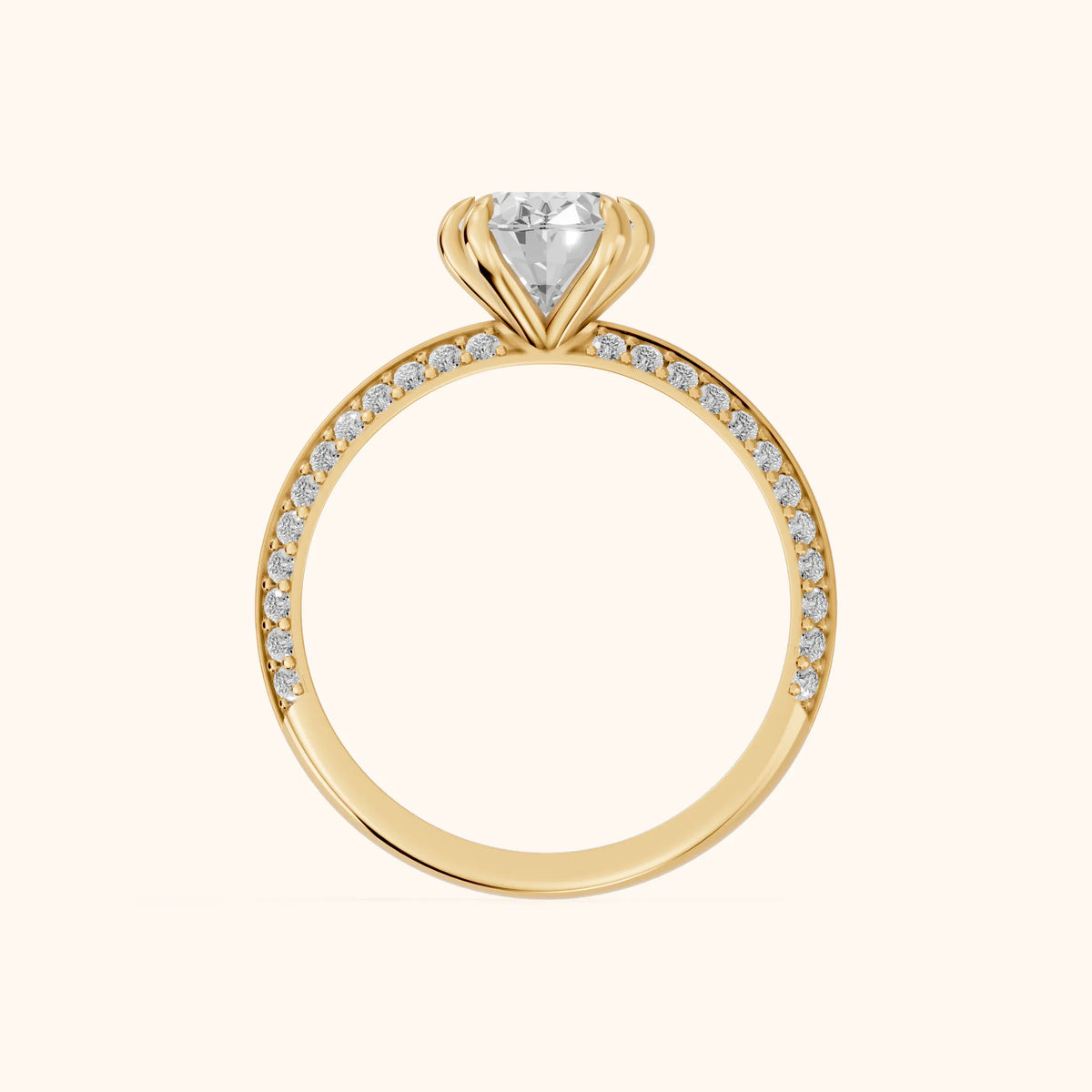 Meredith Knife Edge Pavé Oval Diamond Engagement Ring in Yellow Gold - FingerView.webp