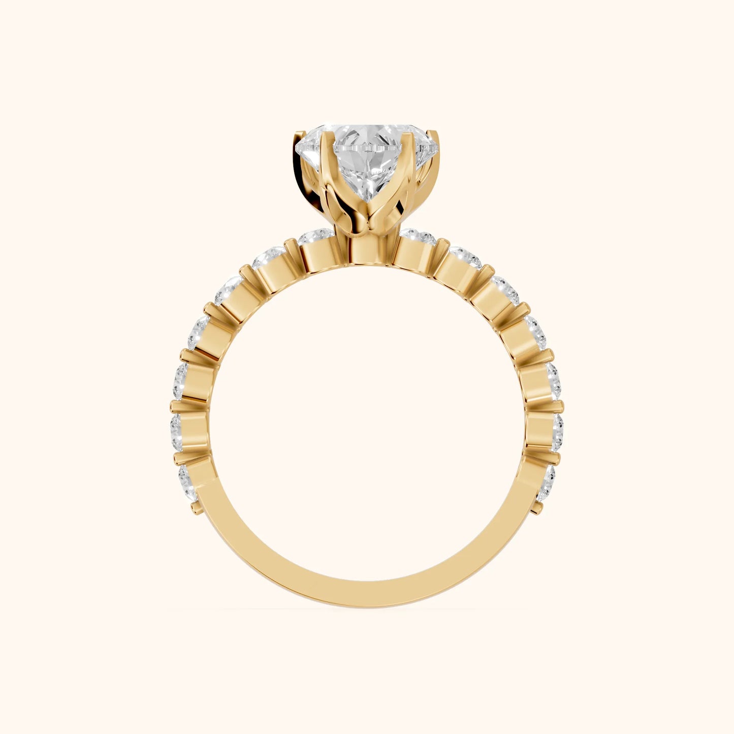 Eleanor Majesty Side Stone Heart Diamond Engagement Ring in Yellow Gold - FingerView