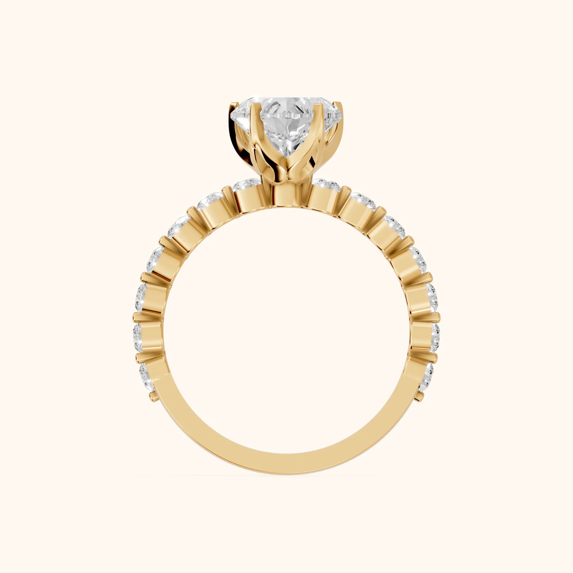 Eleanor Majesty Side Stone Heart Diamond Engagement Ring in Yellow Gold - FingerView