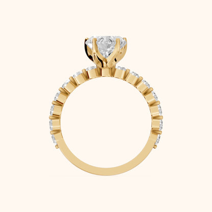 Eleanor Majesty Side Stone Heart Diamond Engagement Ring in Yellow Gold - FingerView