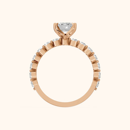Eleanor Majesty Side Stone Emerald Diamond Engagement Ring in Rose Gold - FingerView