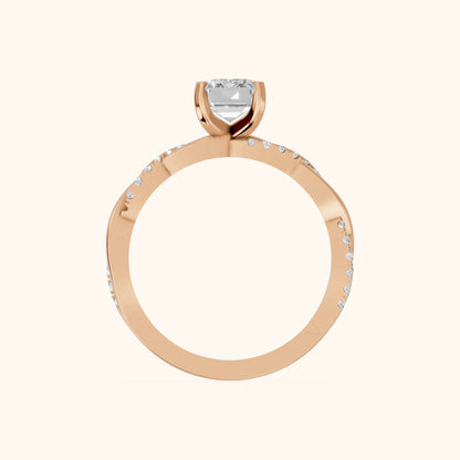 Twisted Side Stone Emerald Diamond Engagement Ring in Rose Gold - FingerView