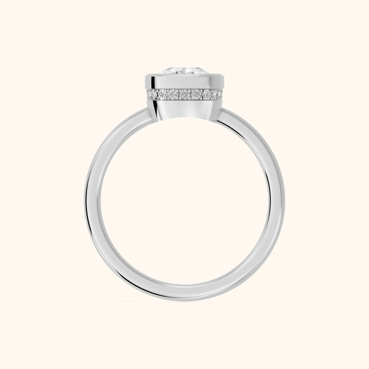 Carina Bezel Hidden Halo Cushion Diamond Engagement Ring in Platinum - FingerView.webp