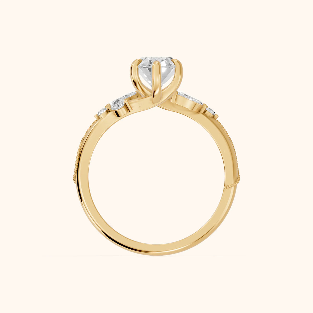 Joanna Milgrain Twist Oval Diamond Engagement Ring in Yellow Gold - FingerView.webp