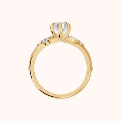 Joanna Milgrain Twist Oval Diamond Engagement Ring in Yellow Gold - FingerView.webp