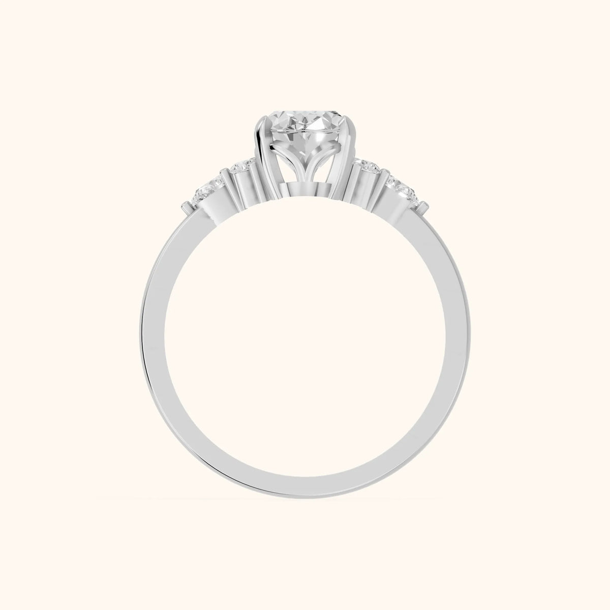 Amelia Three Stone Oval Diamond Engagement Ring in White Gold - FingerView