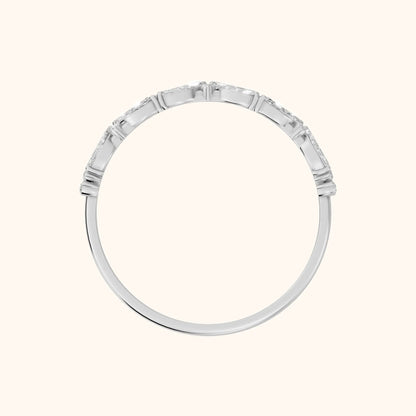 Nika Petite Marquise & Round Diamond Wedding Band in Silver - FingerView