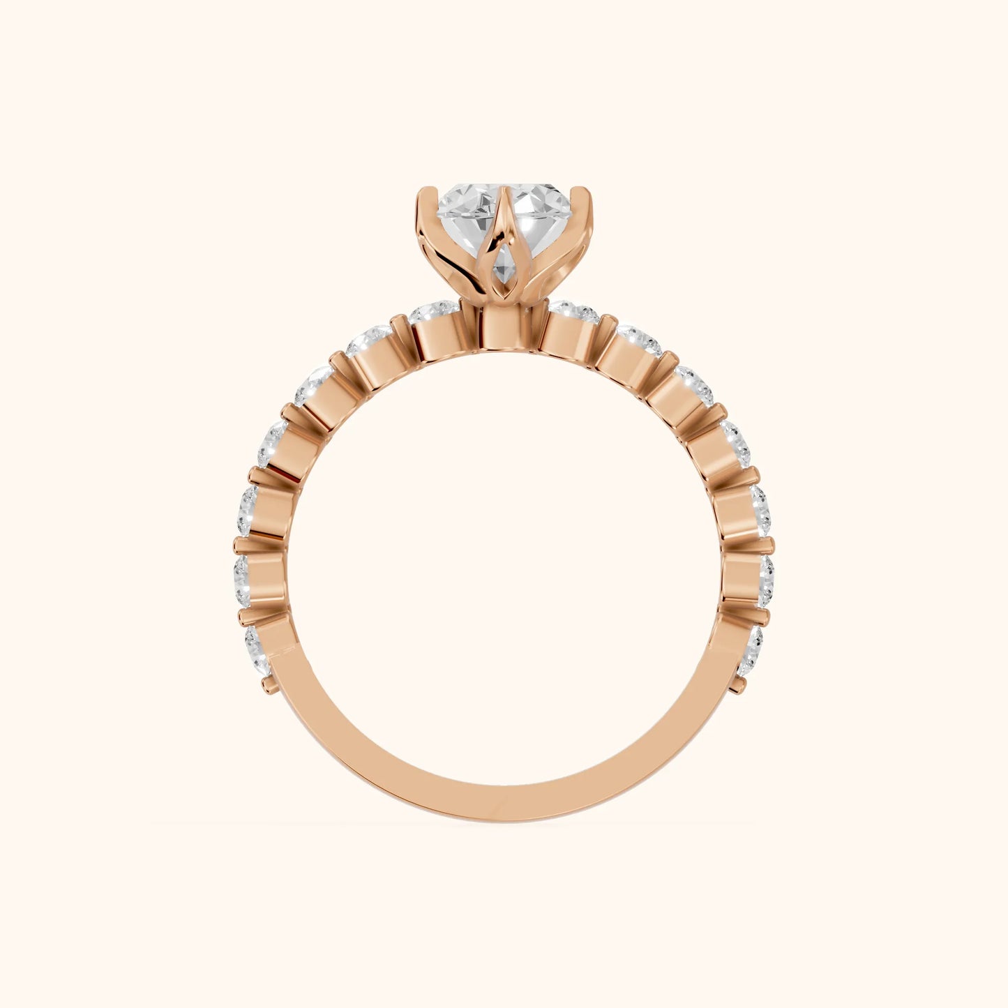 Eleanor Majesty Side Stone Oval Diamond Engagement Ring in Rose Gold - FingerView