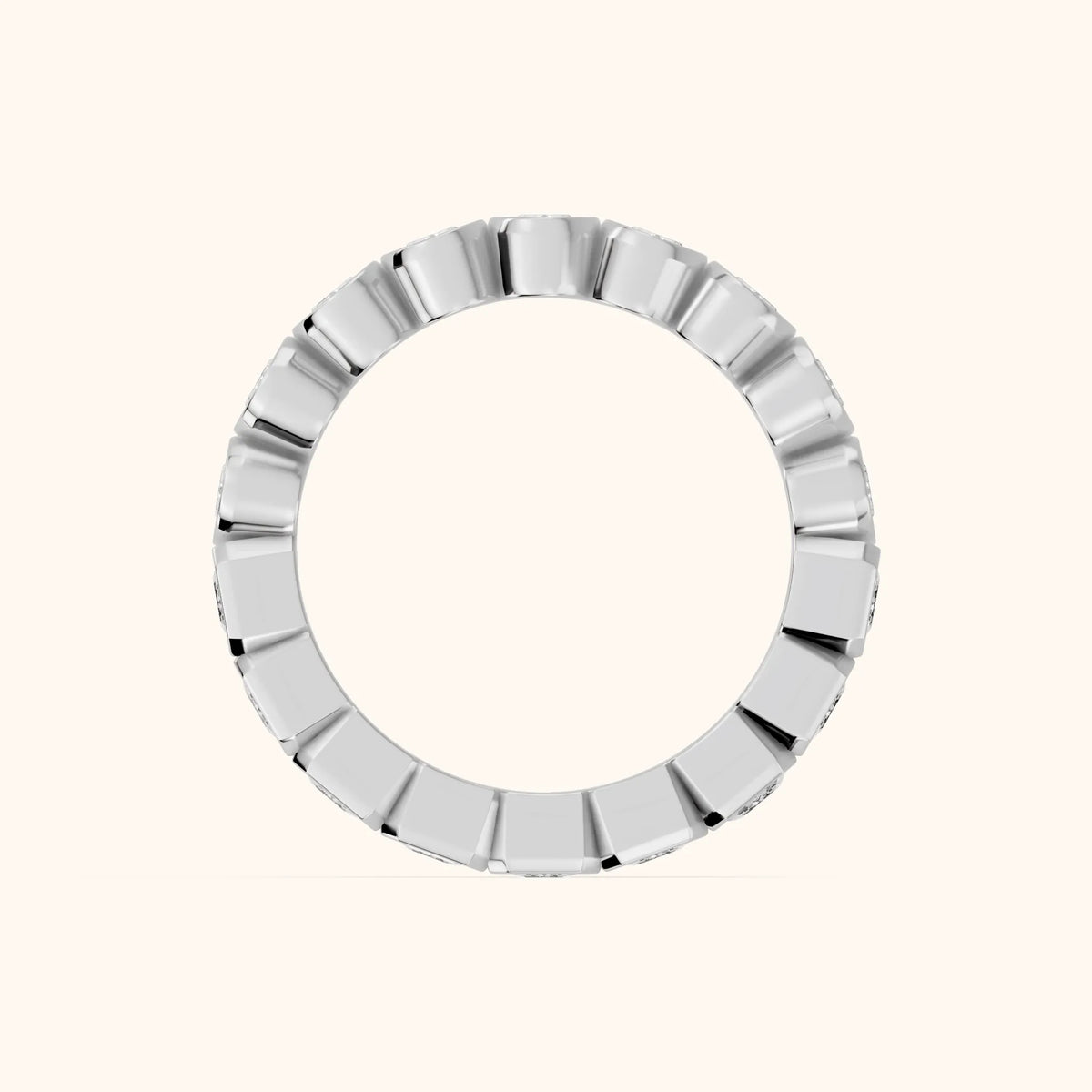 Mika Bezel Oval & Emerald Diamond Eternity Band in Silver - FingerView