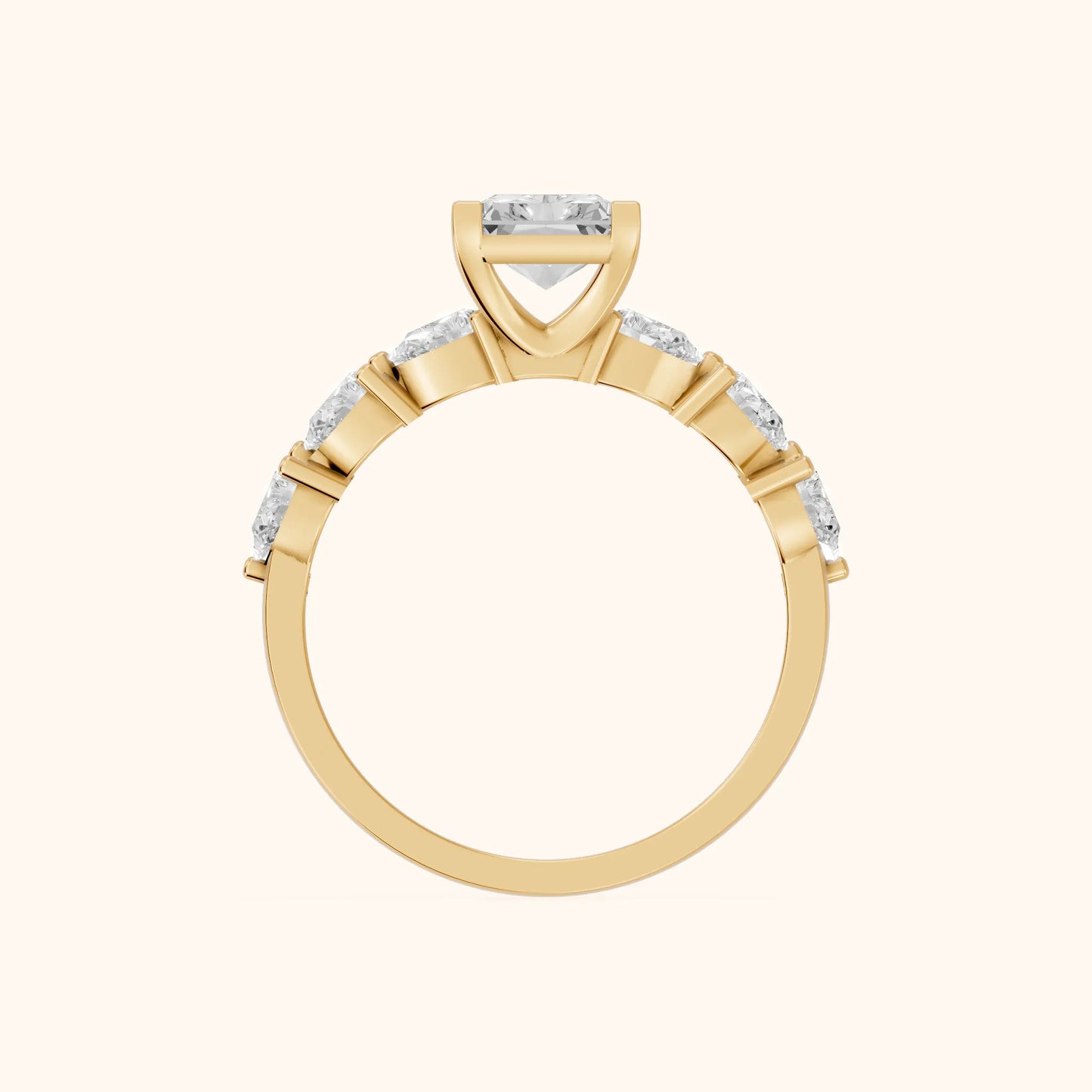 Iris Radiant Diamond Bridal Set in Yellow Gold - FingerView
