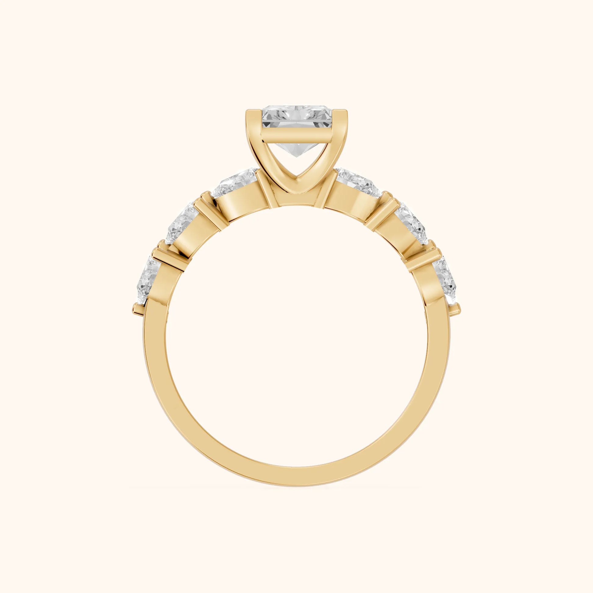 Iris Radiant Diamond Bridal Set in Yellow Gold - FingerView