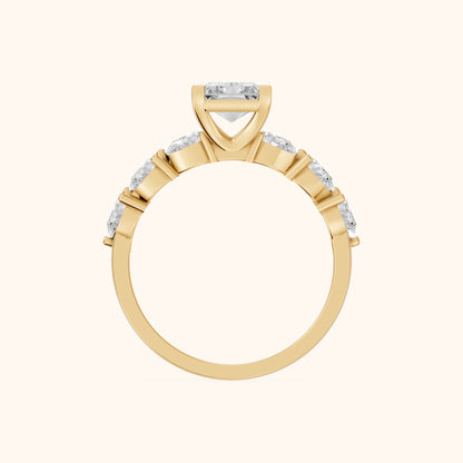 Iris Radiant Diamond Bridal Set in Yellow Gold - FingerView