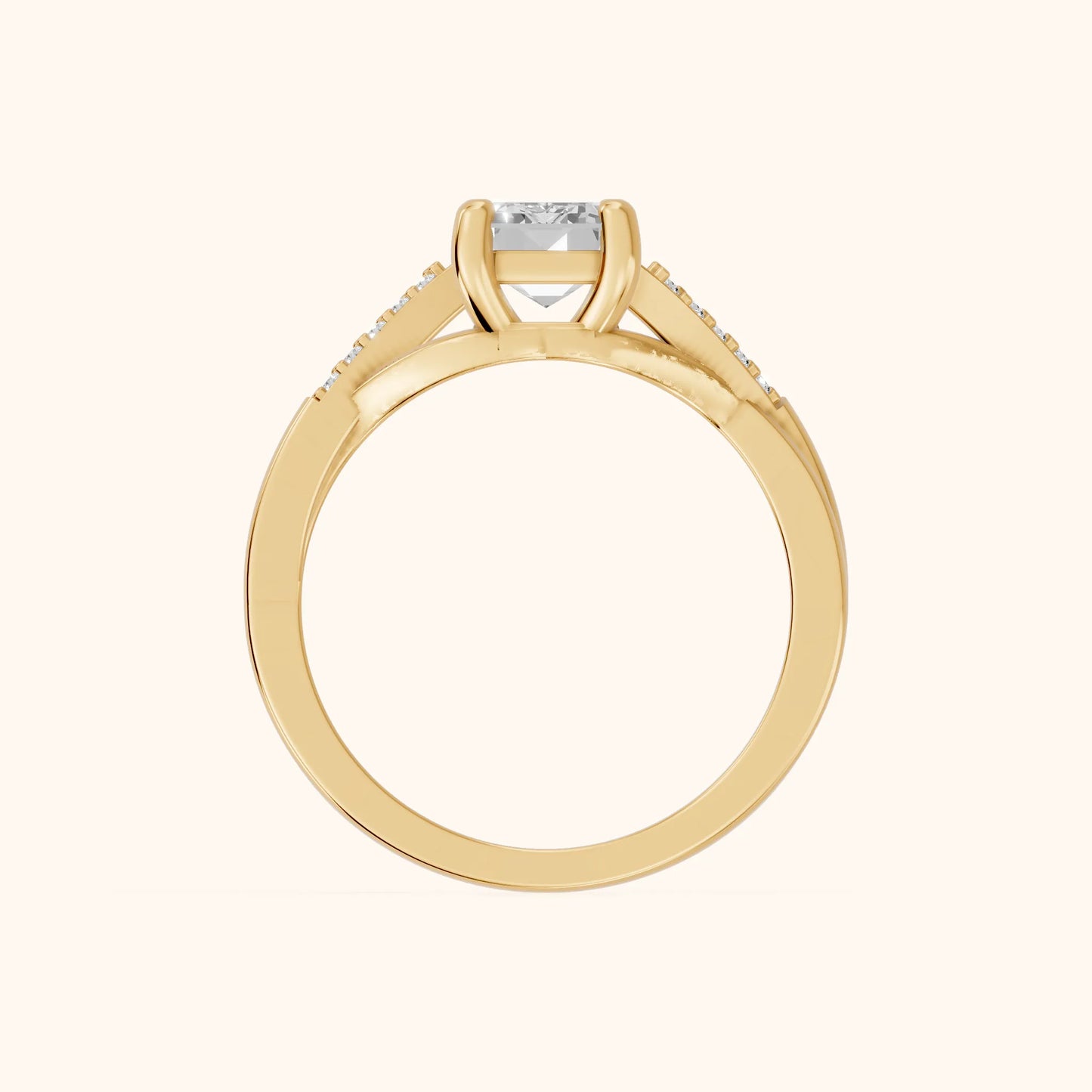 Veronica Twist Side Stone Emerald Diamond Engagement Ring in Yellow Gold - FingerView