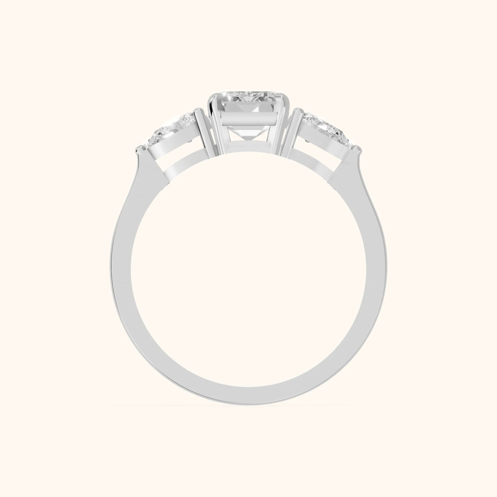 Grace Three Stone Emerald Diamond Engagement Ring in Platinum - FingerView