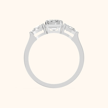 Grace Three Stone Emerald Diamond Engagement Ring in Platinum - FingerView