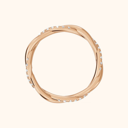 Tanvi Petite Twist Round Diamond Eternity Band in Rose Gold - FingerView
