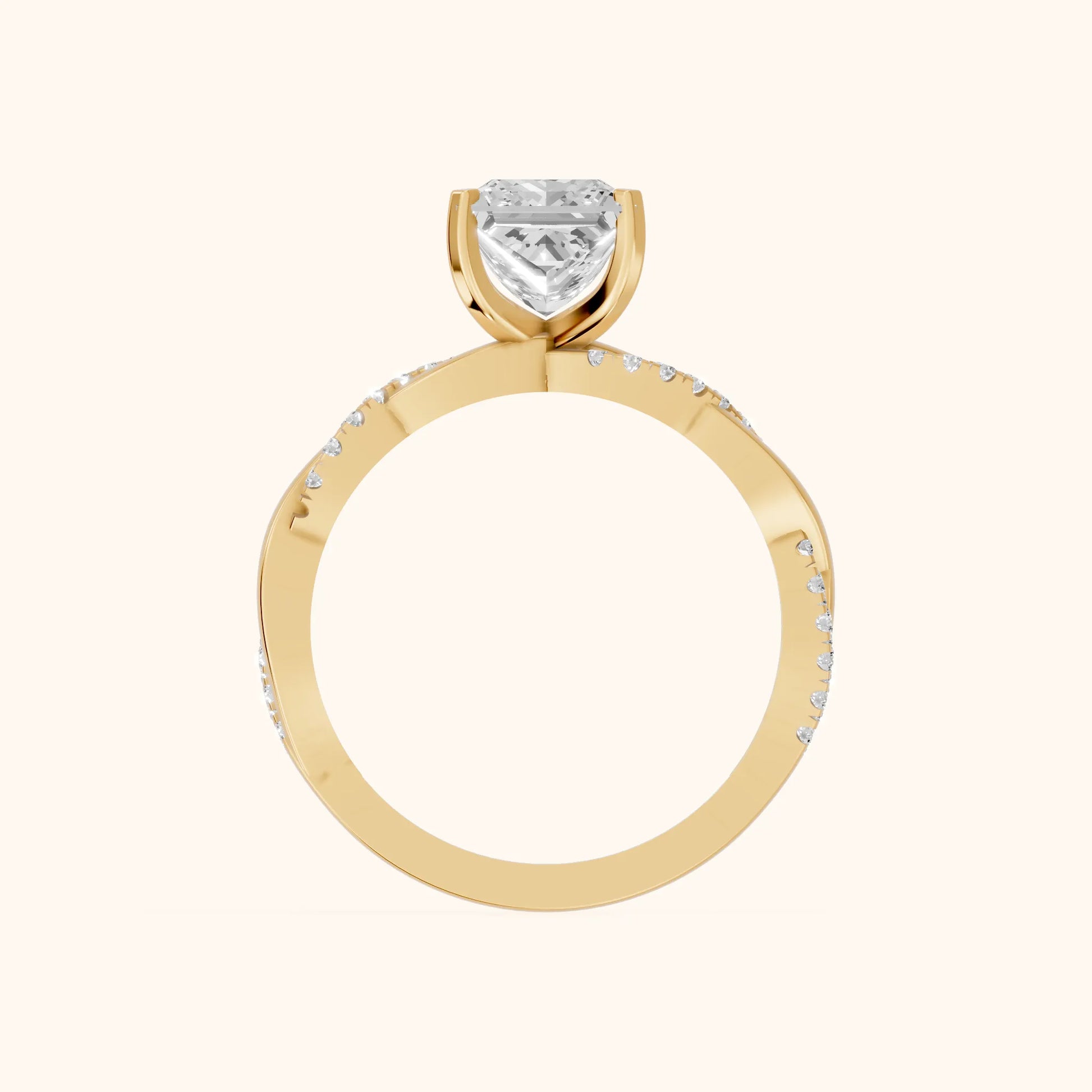 Twisted Side Stone Princess Diamond Engagement Ring in Yellow Gold - FingerView