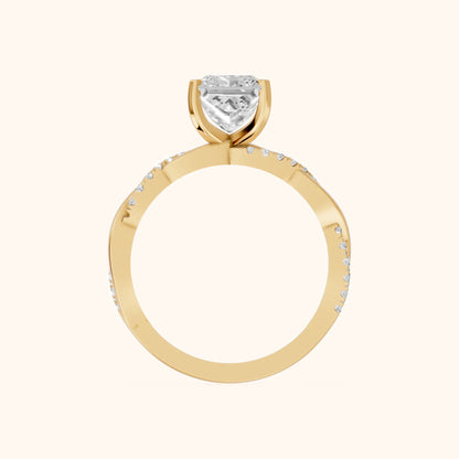 Twisted Side Stone Princess Diamond Engagement Ring in Yellow Gold - FingerView