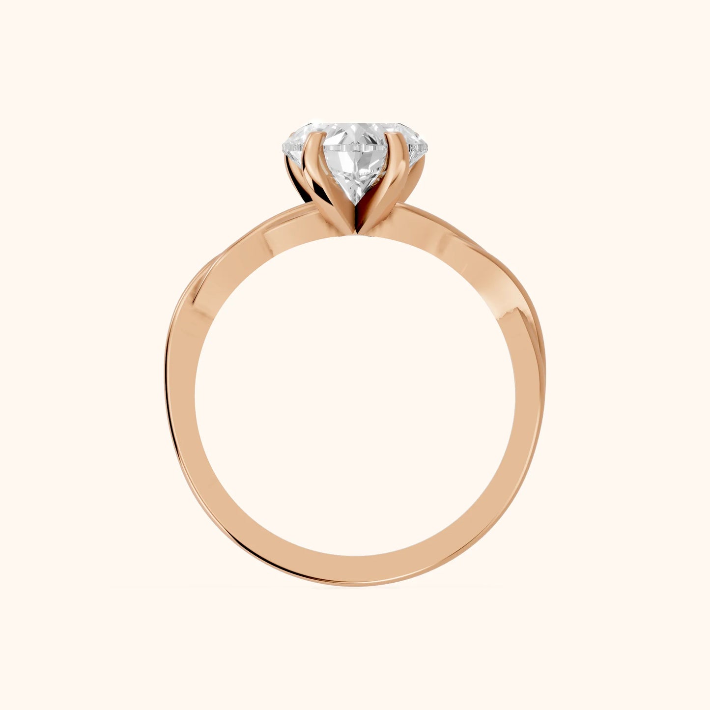 Iris Twist Heart Diamond Engagement Ring in Rose Gold - FingerView