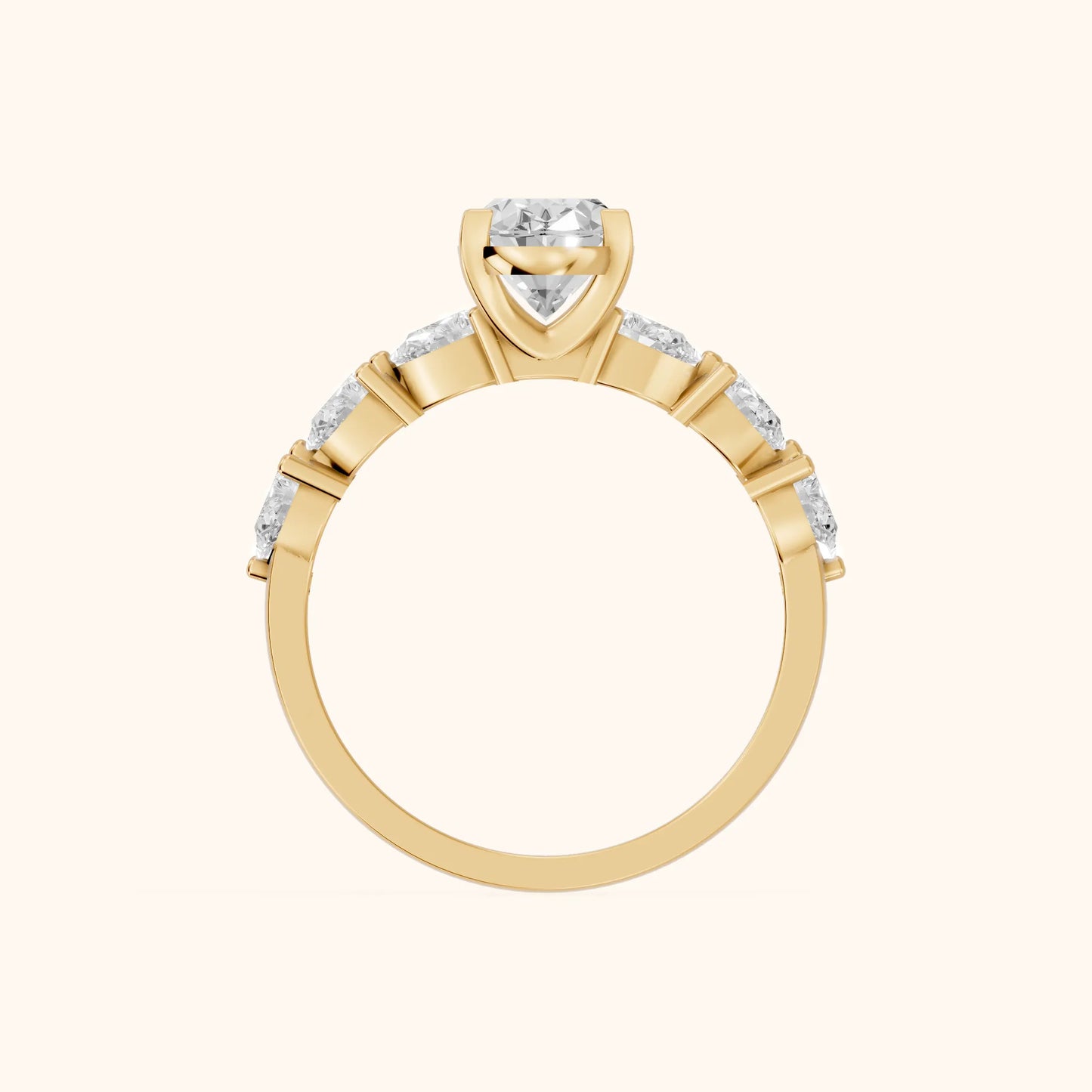 Iris Oval Diamond Bridal Set in Yellow Gold - FingerView