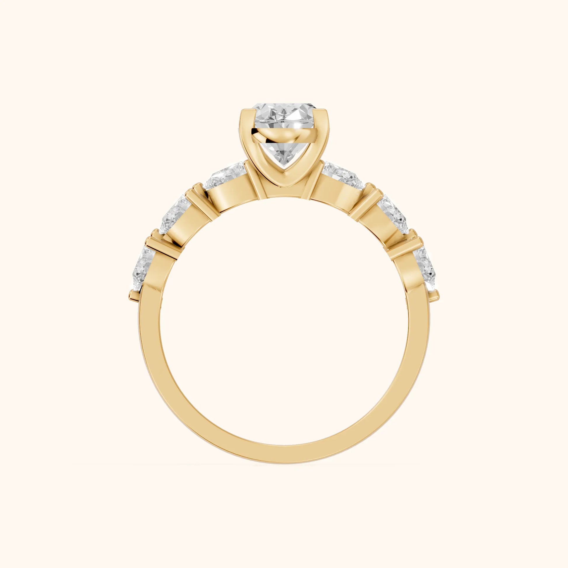 Iris Oval Diamond Bridal Set in Yellow Gold - FingerView