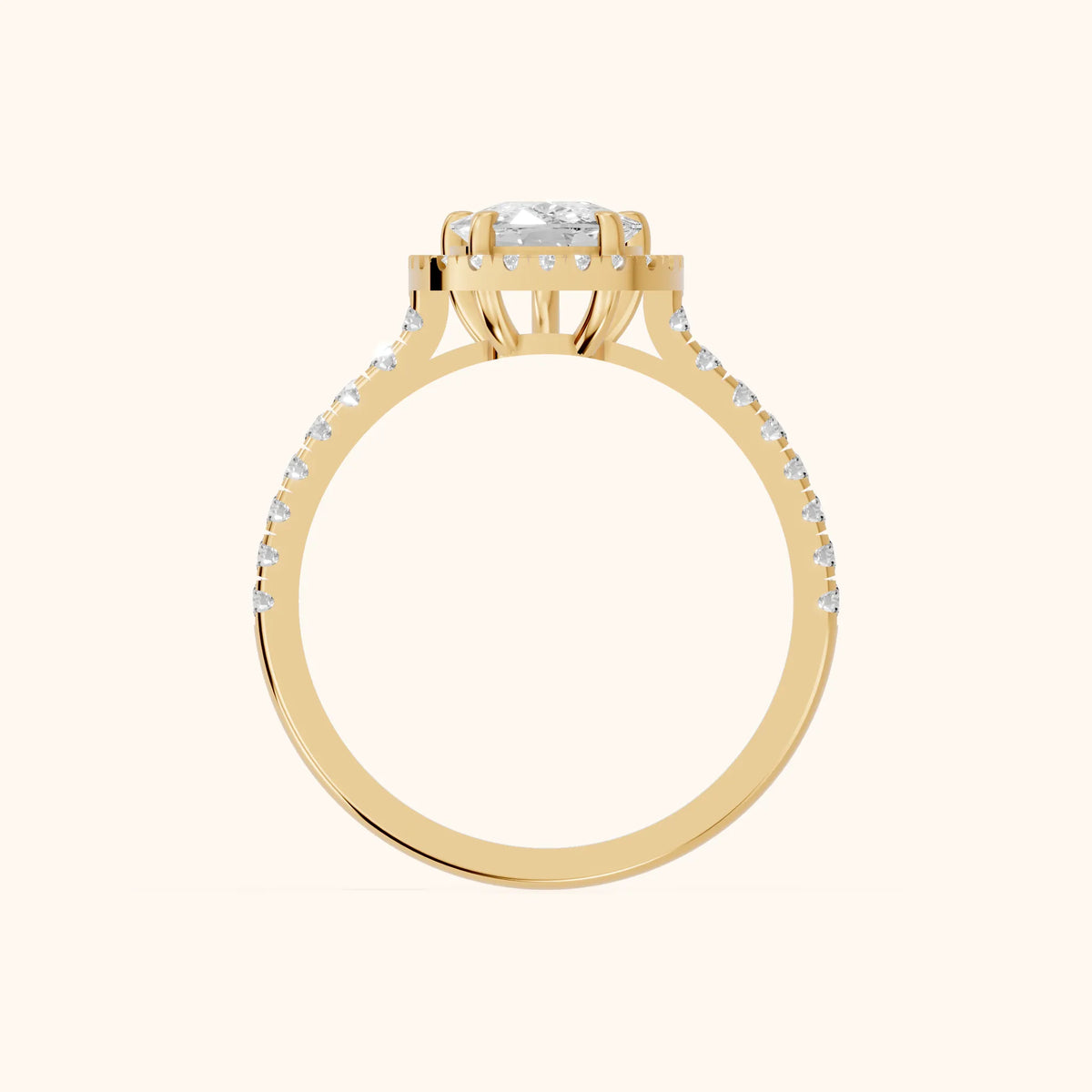 Mabel Halo French Pavé Cushion Diamond Engagement Ring in Yellow Gold - FingerView.webp