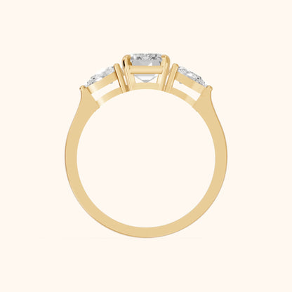 Grace Three Stone Emerald Diamond Engagement Ring in Yellow Gold - FingerView