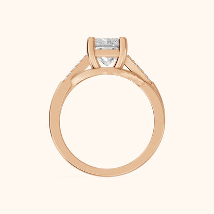 Veronica Twist Side Stone Princess Diamond Engagement Ring in Rose Gold - FingerView
