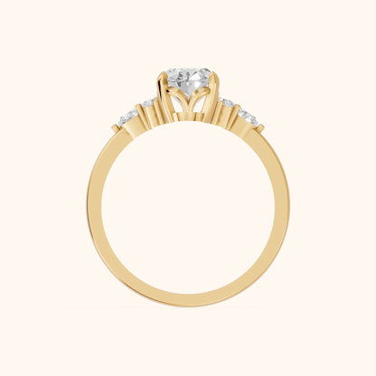 Amelia Three Stone Oval Diamond Engagement Ring in Yellow Gold - FingerView
