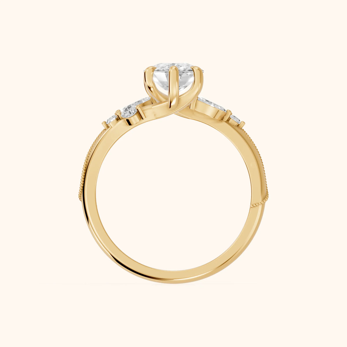 Joanna Milgrain Twist Cushion Diamond Engagement Ring in Yellow Gold - FingerView.webp
