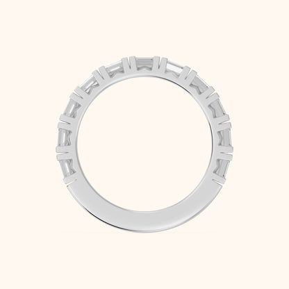Melina Shared Prong Emerald Diamond Half Eternity Band in Silver - FingerView