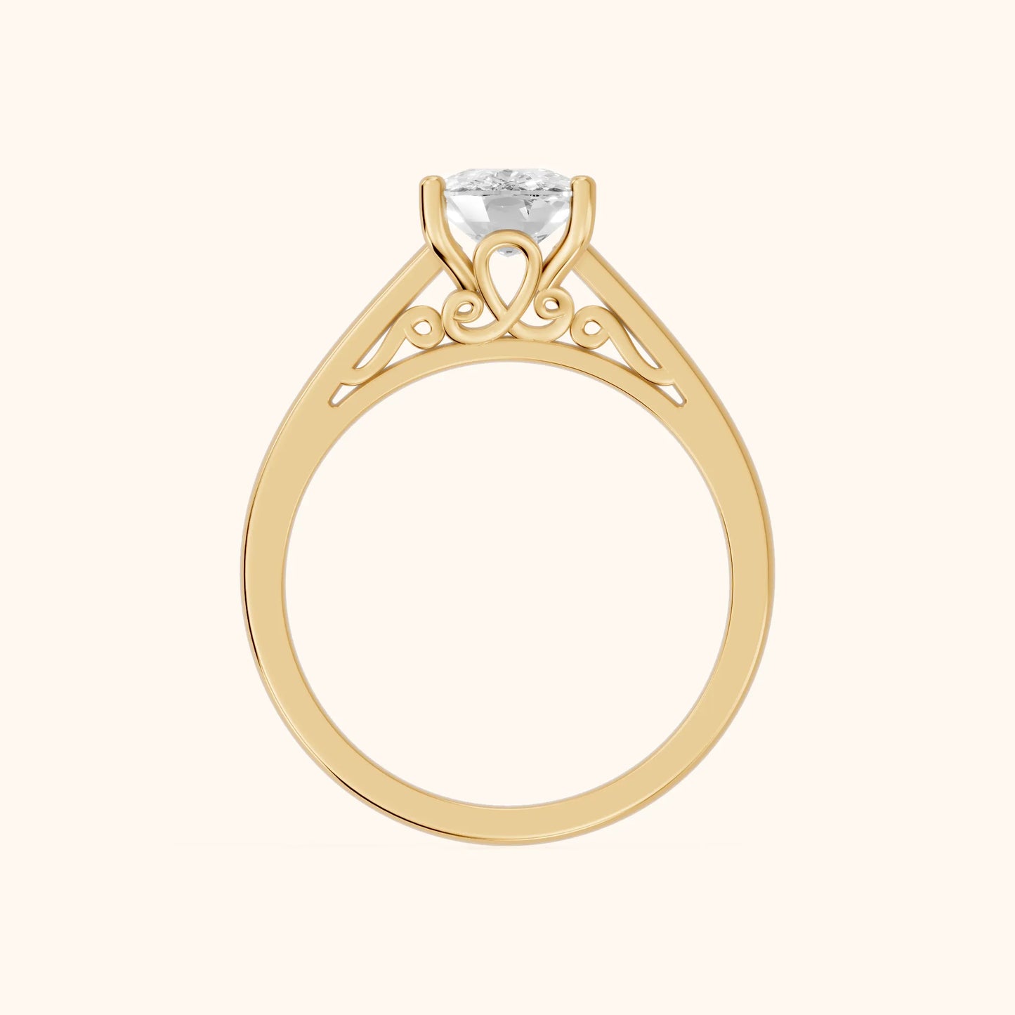 Iris Vintage Cushion Diamond Engagement Ring in Yellow Gold - FingerView