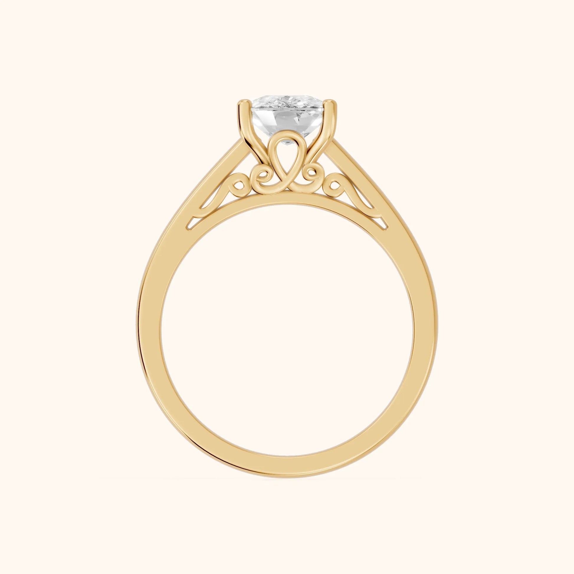 Iris Vintage Cushion Diamond Engagement Ring in Yellow Gold - FingerView