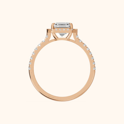 Mabel Halo French Pavé Asscher Diamond Engagement Ring in Rose Gold - FingerView.webp
