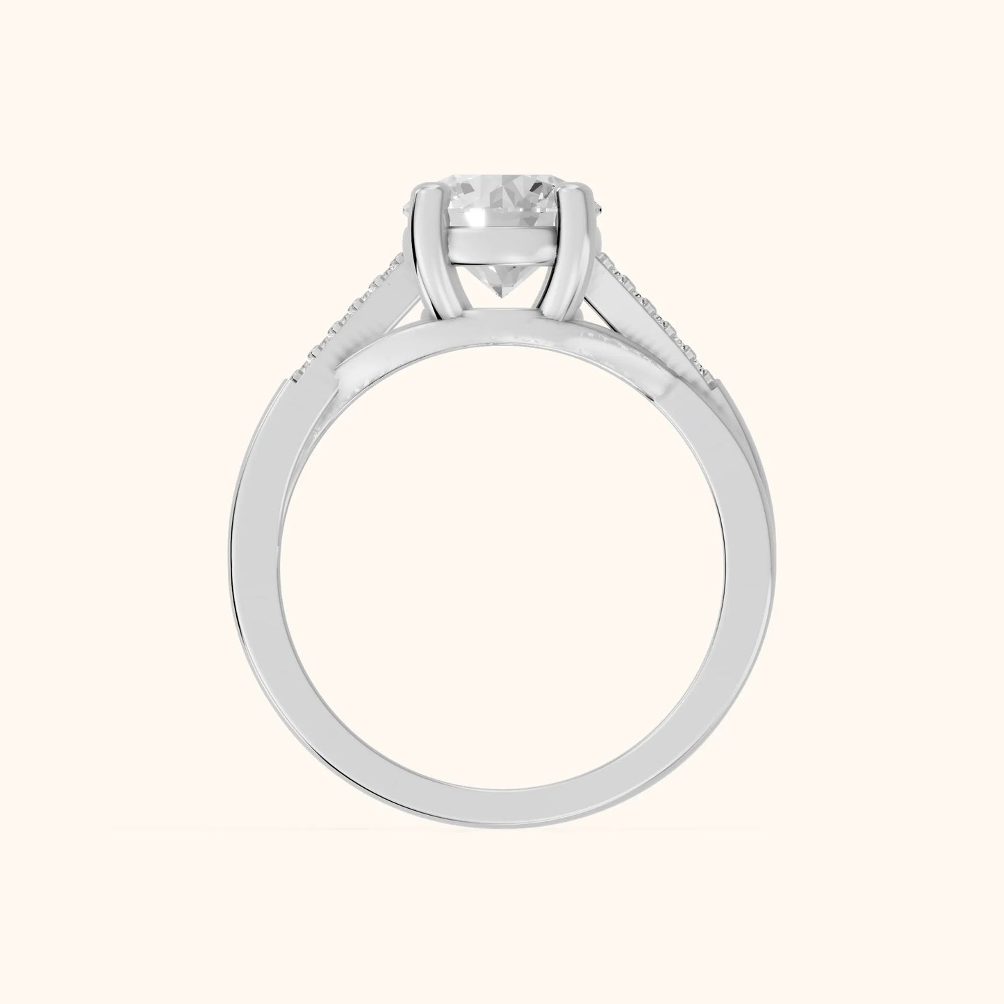 Veronica Twist Side Stone Round Diamond Engagement Ring in Silver - FingerView