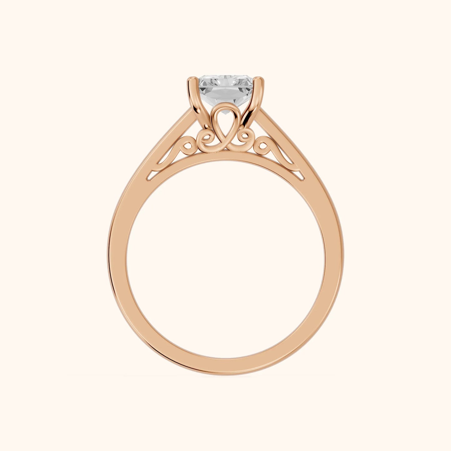 Iris Vintage Radiant Diamond Engagement Ring in Rose Gold - FingerView