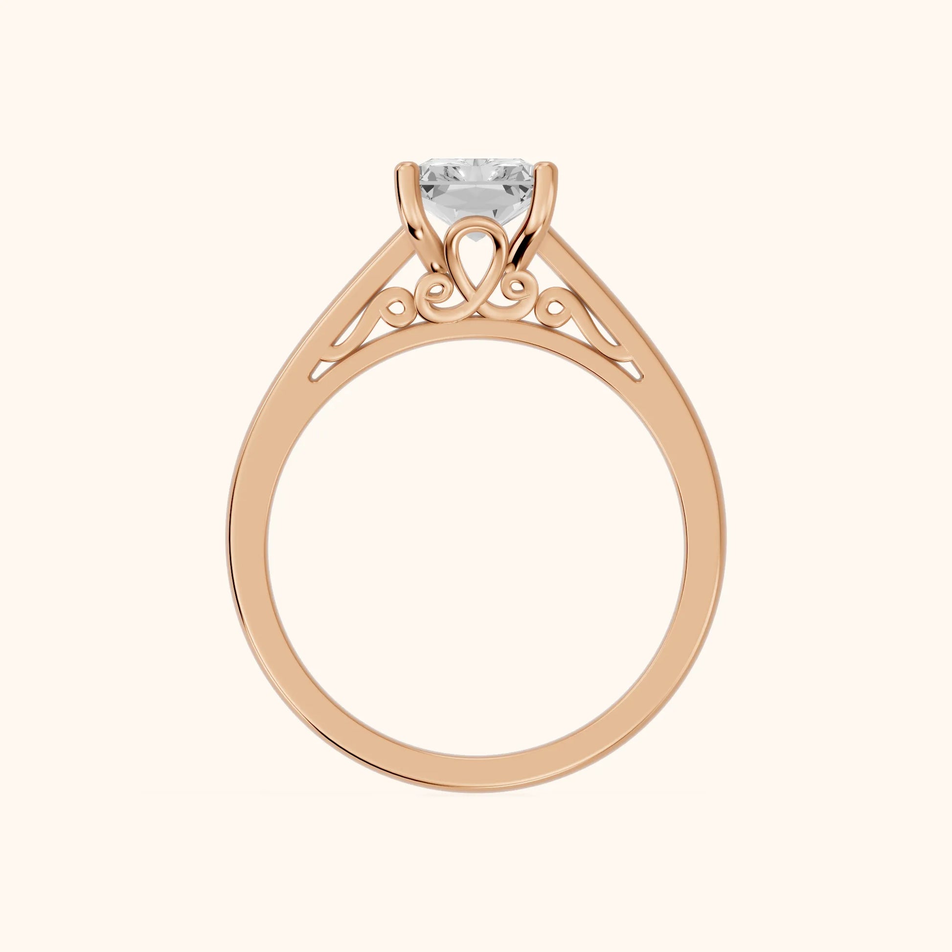 Iris Vintage Radiant Diamond Engagement Ring in Rose Gold - FingerView